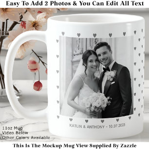 Minimalist Grey Hearts Custom Wedding Two Photos Coffee Mug