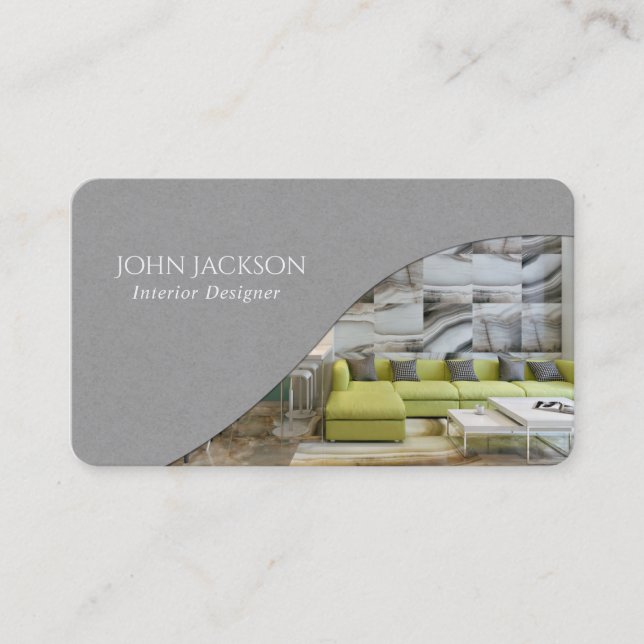 Minimalist Grey Interior Design Business Card (Front)
