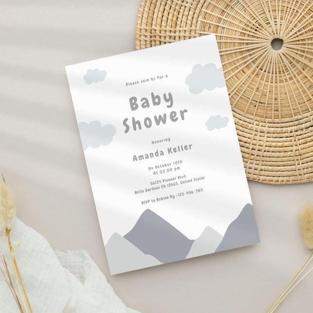 Minimalist Grey Mountain Baby Shower Invitation (Creator Uploaded)