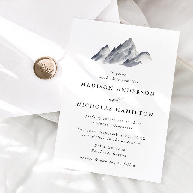 Minimalist Grey Mountain Wedding Invitation (Creator Uploaded)