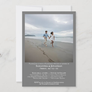 Minimalist Grey Photo Wedding Rehearsal Dinner Invitation