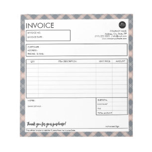 Minimalist Grey Plaid Border Invoice Template Notepad
