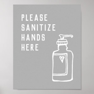 Minimalist Grey Sanitise Hands Here Poster