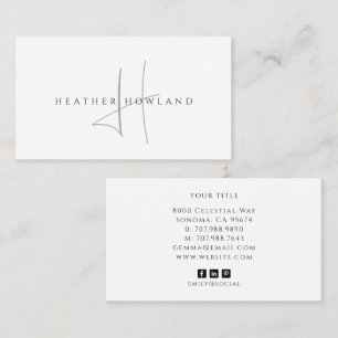 Minimalist Grey Script Monogram Name  Business Card