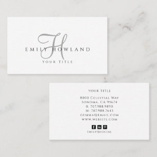 Minimalist Grey Script Monogram Name Business Card