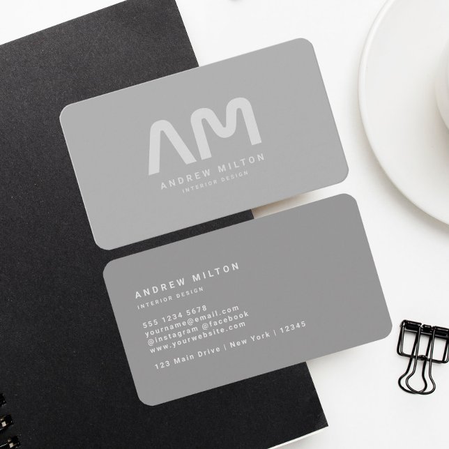 Minimalist Grey Silver Monogram  Business Card (Creator Uploaded)
