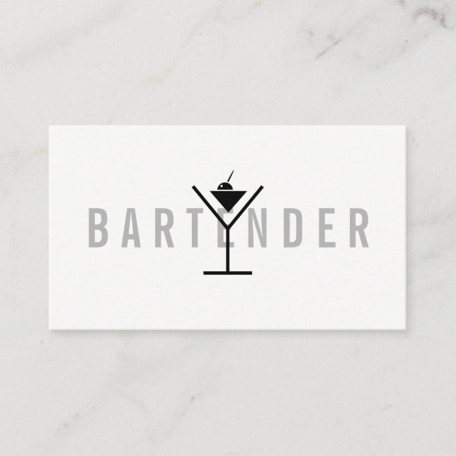 Minimalist / Grey Text ( Martini Icon) Business Card (Front)