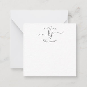 Minimalist Grey White 2 Monogram Name Note Card