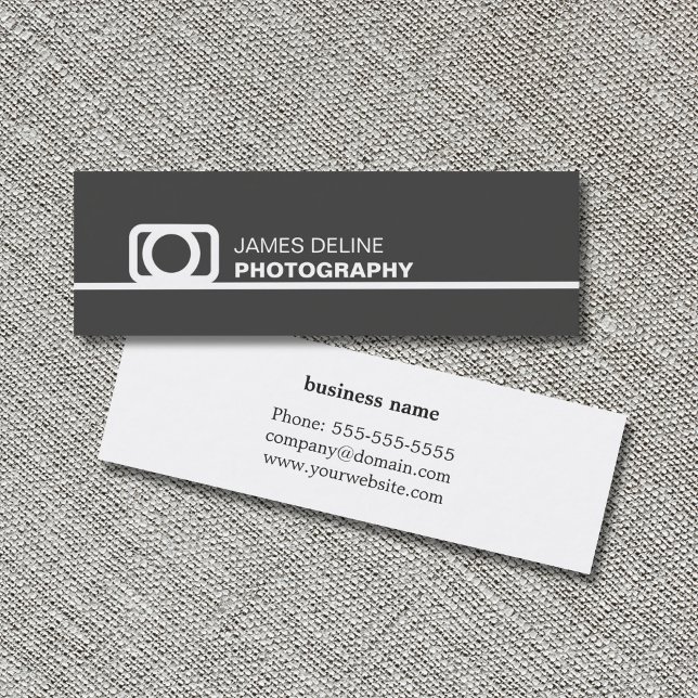 Minimalist Grey White Line Icon Photography Mini Business Card (Creator Uploaded)