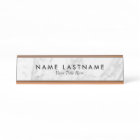 Minimalist Grey White Marble Custom Desk Nameplate