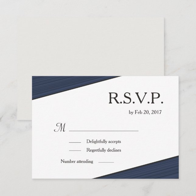 Minimalist grey white navy blue stripes rsvp invitation (Front/Back)