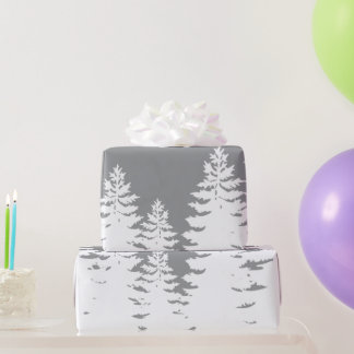 Minimalist grey white pine tree silhouette wrapping paper