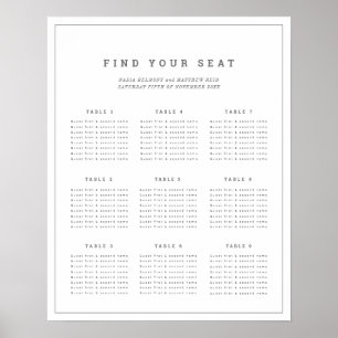 Minimalist grey white wedding seating chart plan