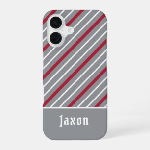 Minimalist Grey with Dark Red and White Stripes iPhone 16 Case