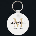 Minimalist Groomsman Black Gold Custom Monogram Key Ring<br><div class="desc">Modern Gold and Black Monogrammed Keychain for groomsmen - Create your own custom groomsman gift by adding the recipient's name and monogram. A unique and thoughtful gift for wedding party members. You can change the groomsman template to best man, father-of-the-groom, etc. Want a different font or colour for the monogram...</div>