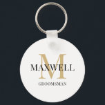 Minimalist Groomsman Black Gold Custom Monogram Key Ring<br><div class="desc">Modern Gold and Black Monogrammed Keychain for groomsmen - Create your own custom groomsman gift by adding the recipient's name and monogram. A unique and thoughtful gift for wedding party members. You can change the groomsman template to best man, father-of-the-groom, etc. Want a different font or colour for the monogram...</div>