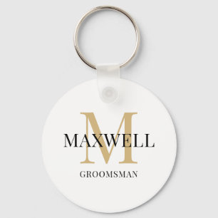 Minimalist Groomsman Black Gold Custom Monogram Key Ring