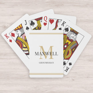 Minimalist Groomsman Black Gold Custom Monogram Playing Cards