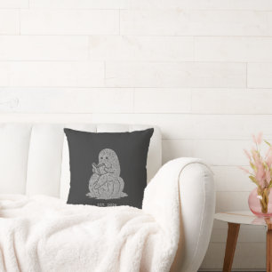 Minimalist Grunge Ghost Reading Book on Pumpkin Cushion