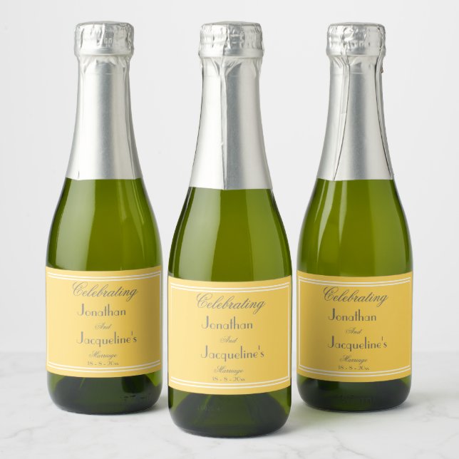 Minimalist Guest Favours Script Wedding Mini Yello Sparkling Wine Label (Bottles)