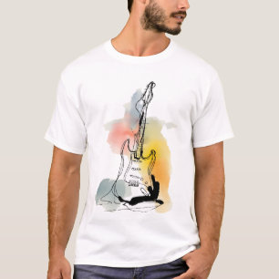 Minimalist Guitar Line Art T-Shirt – Watercolor In