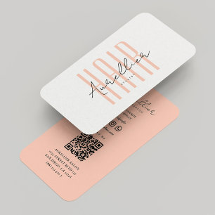 Minimalist Hair Stylist Barber Script Peach Business Card