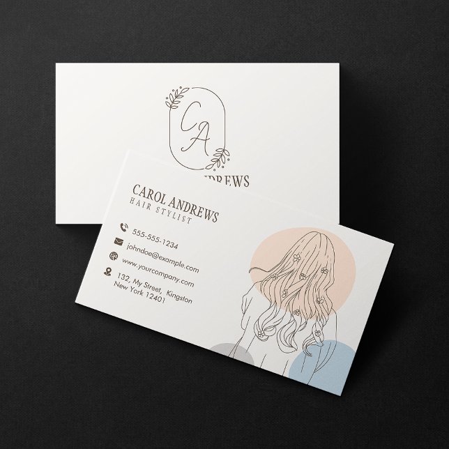 Minimalist Hair Stylist Illustration Beauty Salon Business Card (Creator Uploaded)