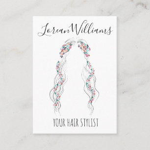 Minimalist Hairstylist Bride Wavy Hair Chic Floral Business Card