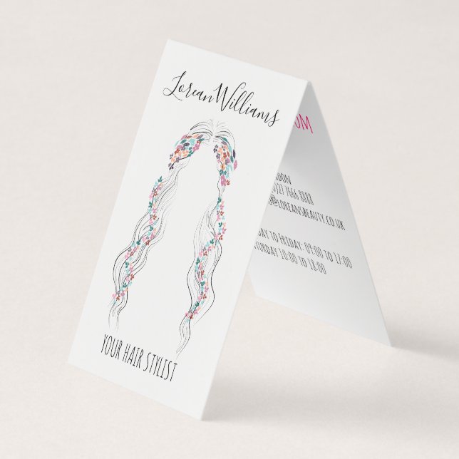 Minimalist Hairstylist Bride Wavy Hair Chic Floral Business Card (Front)