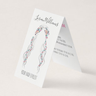 Minimalist Hairstylist Bride Wavy Hair Chic Floral Business Card