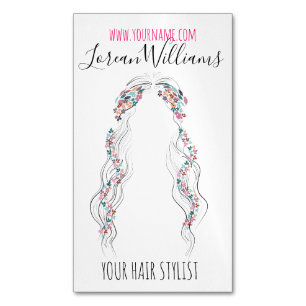 Minimalist Hairstylist Bride Wavy Hair Chic Floral Magnetic Business Card