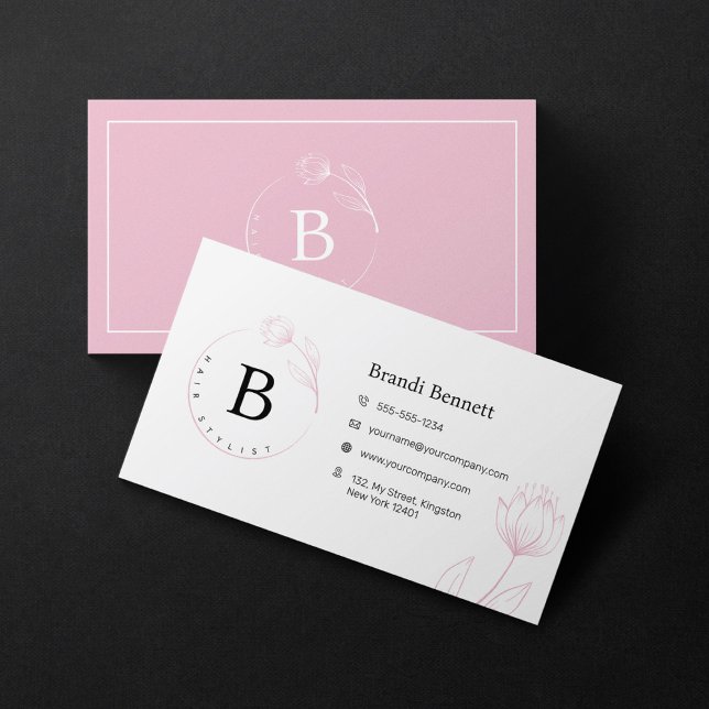 Minimalist Hairstylist Hand Drawn Floral Botanical Business Card (Creator Uploaded)