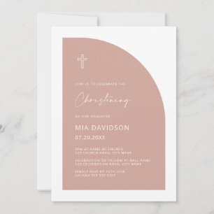 Minimalist Half Arch Blush Pink Girl Christening Invitation