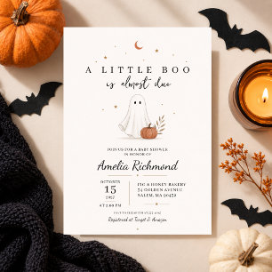 Minimalist Halloween Pumpkin Almost Cute Boo Due Invitation