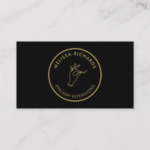 Minimalist Hand and Lashes Circle Logo Black/Gold Business Card