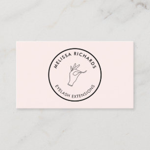 Minimalist Hand and Lashes Circle Logo Pink Business Card