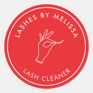 Minimalist Hand and Lashes Circle Logo Red/Pink Classic Round Sticker
