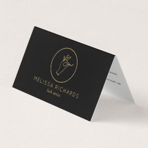 Minimalist Hand and Lashes Logo Black Aftercare Business Card