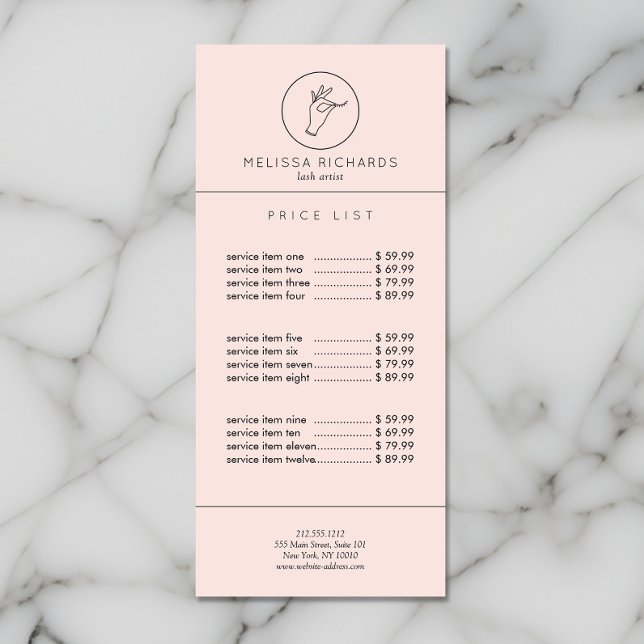 Minimalist Hand and Lashes Logo Makeup Artist Pink Rack Card (Creator Uploaded)