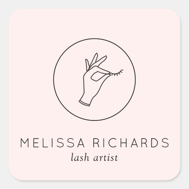 Minimalist Hand and Lashes Logo Makeup Artist Pink Square Sticker (Front)