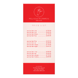 Minimalist Hand and Lashes Logo Red/Pink Rack Card