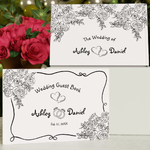 Minimalist Hand Drawn Black & White Doodle Wedding Guest Book