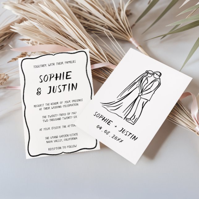 Minimalist Hand Drawn Black & White Wedding Invitation (Creator Uploaded)