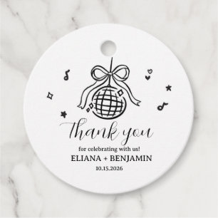 Minimalist Hand Drawn Bow Disco Party Favour Tag