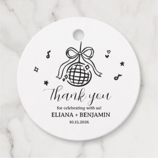 Minimalist Hand Drawn Bow Disco Party Favour Tag