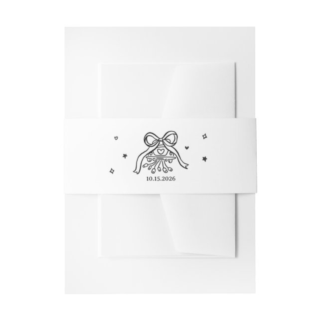 Minimalist Hand Drawn Bow Wedding Car Invitation Belly Band (Front Example)