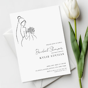 Minimalist Hand Drawn Bride Lovely Bridal Shower Invitation