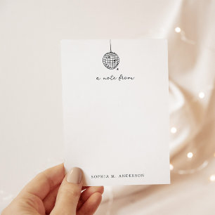 Minimalist Hand-Drawn Disco Ball   Monogram Card