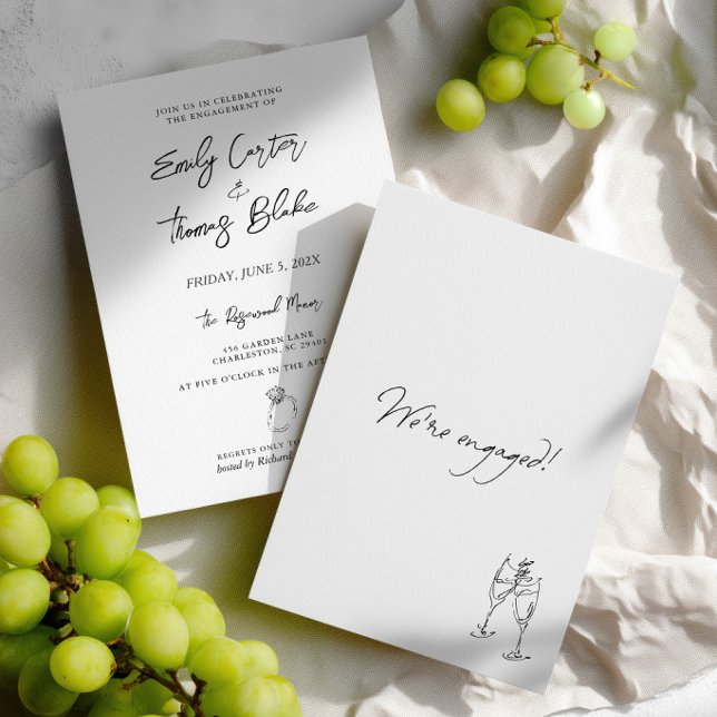 Minimalist Hand Drawn Engagement Party  Invitation (Minimalist Hand Drawn Engagement Party Invitation)