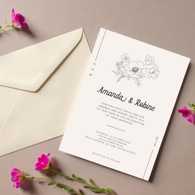 Minimalist Hand-Drawn Floral Wedding Invitation (Creator Uploaded)